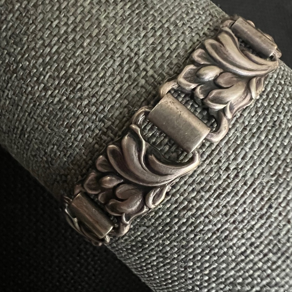 Vintage Danish 830S Silver Floral Panel Bracelet Harry Norgaard 14g